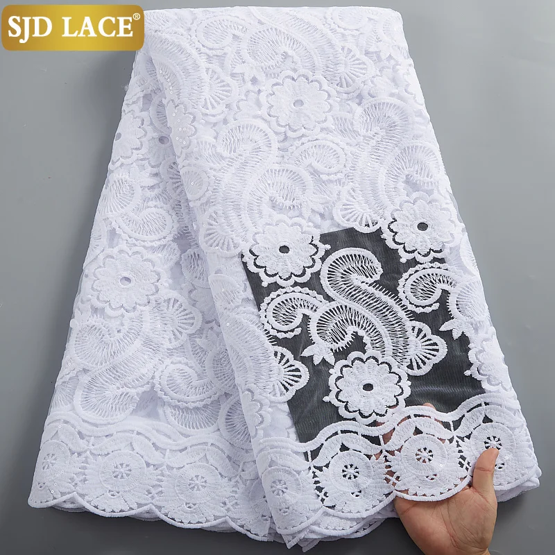 

SJD LACE Pure White Bridal Dress Material African Lace Fabric 2021High Quality Sequins French Milk Silk Tulle For Party SewA2432