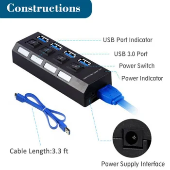 

Port USB 3.0 Hub Splitter Multi Adapter USB Cable MAX Up to 5Gbps 1pcs
