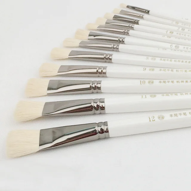 

6 Pcs Wool Paint Brushes Wood Handle Brushes Artist Paint Brush Set Aluminum Watercolor (Flat Peak)