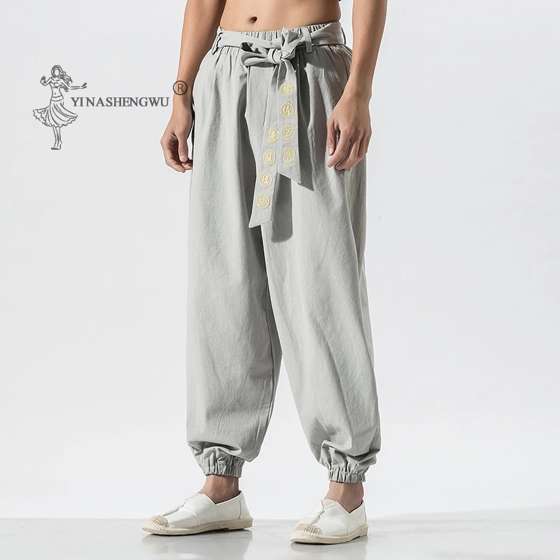 Japanese Casual Kimono Pants Loose Harajuku Trousers Japan Men Traditional Asian Clothing Yukata Style Embroidered Harem Costume