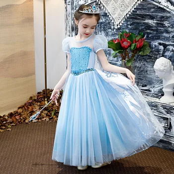 

Christmas Elsa Cosplay Carnival Costume party Dresses for Girls Princess Girls Dress For Kids Wear Beauty pageant Dress