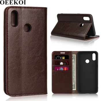 

OEEKOI Crazy Horse Genuine Leather Wallet Flip Case for Realme 3 Pro/X/3