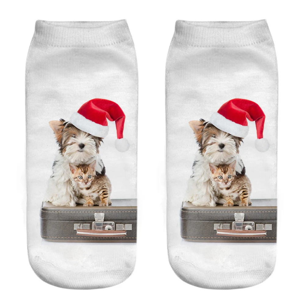 1 Paar süße Mädchen lustige Cartoon Tier Katze 3d gedruckt Weihnachten Geschenk Socken Kätzchen Knöchel Socken Neuheit Weihnachten Geschenke Drops hip – Detail 11