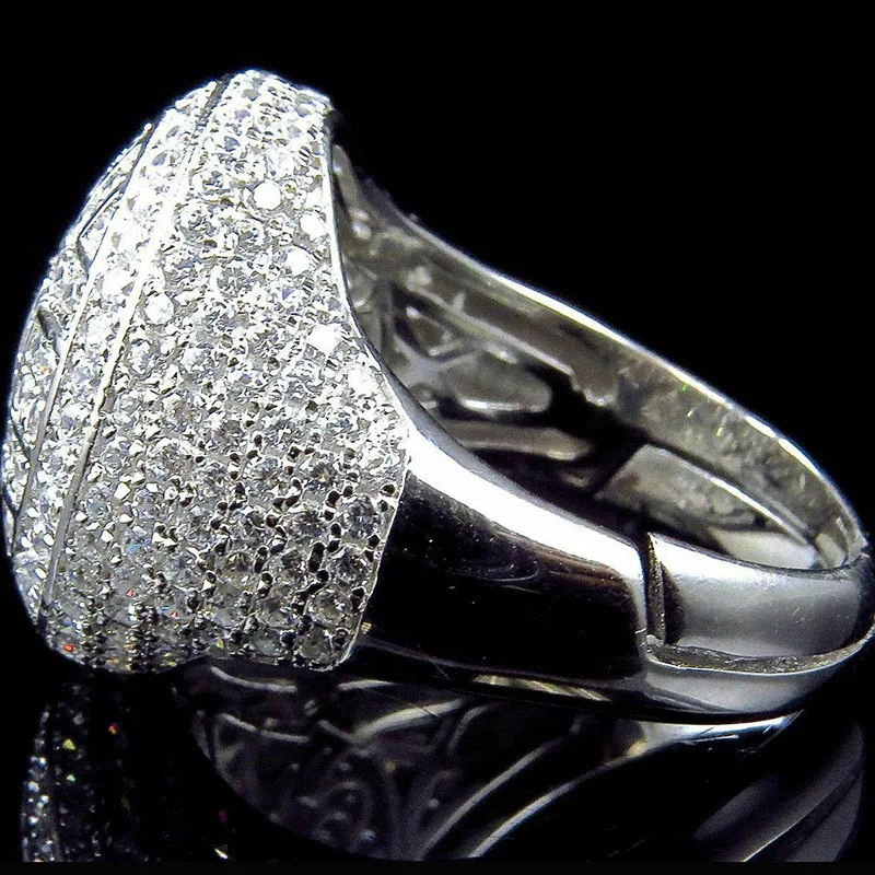 Wholesale Trendy Round Rings Male Iced Out Cubic Zircon Crystal Rings for Men Party Jewelry Accessories 4