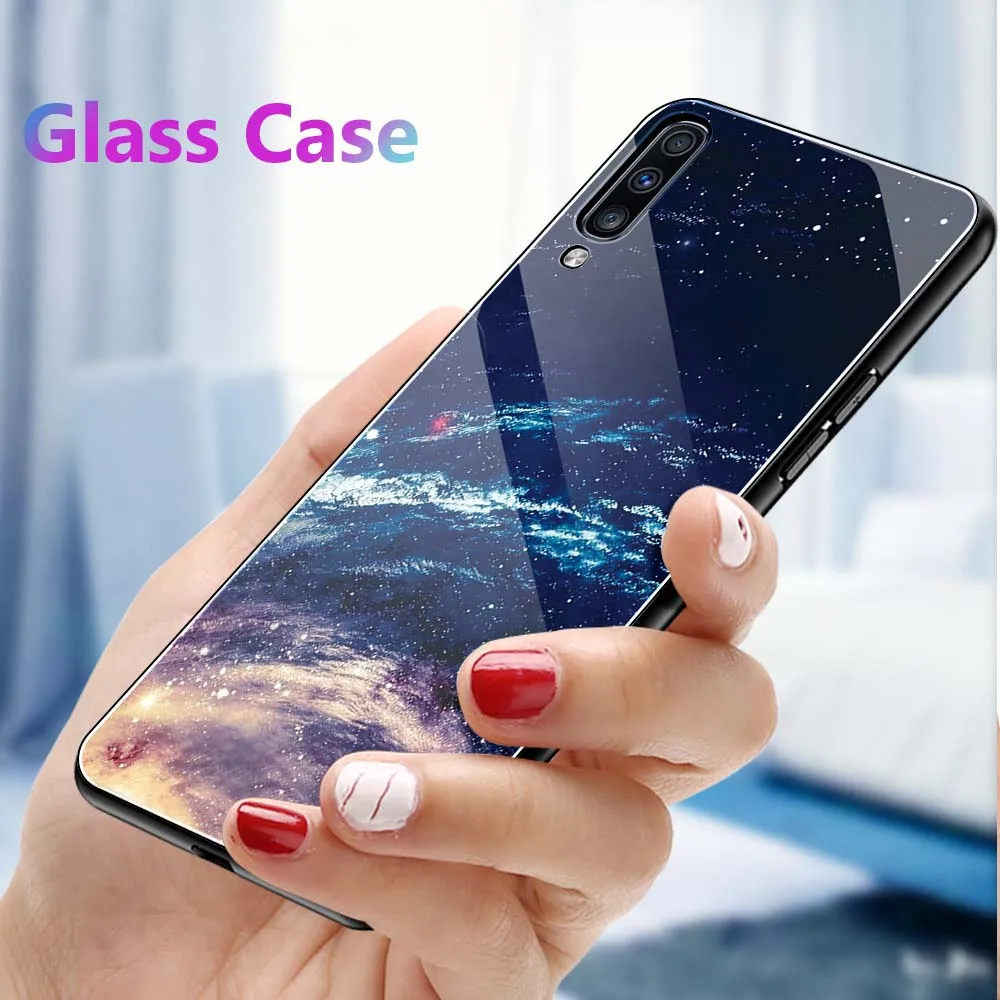 

Glass Case For Samsung Galaxy A70 A50 A30 A20 A10 Luxury Silicone Silicon Hard Back Phone Cover on For Galaxy A 50 70 Silm Shell