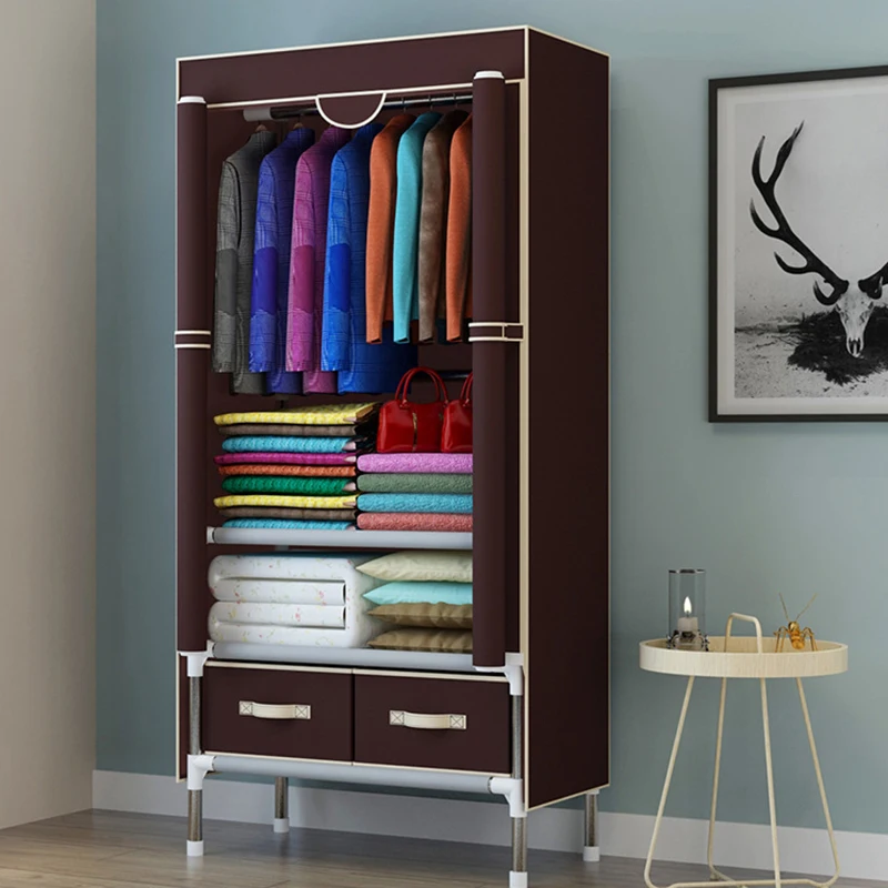Спальня многоцелевой простой комбинированный гардероб складной портативный шкаф для хранения одежды пылезащитный Тканевый шкаф домашняя мебель - Color: deep coffee 1