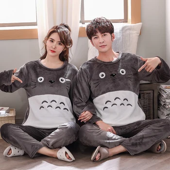

XIZOU Winter Couple Pajama Sets Winter Flannel Sleepwear Pajamas Men And Women Thick Warm Comfort Long Sleeves Homewear