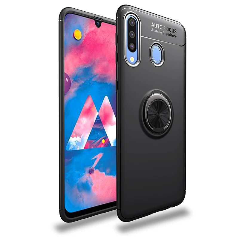 Coque для чехол samsung Galaxy M30 A40S A30S A50S A10S A20S A10 A20 A30 A40 A50 A70 чехол мягкий силиконовый корпус палец с кольцом-подставкой - Цвет: Черный