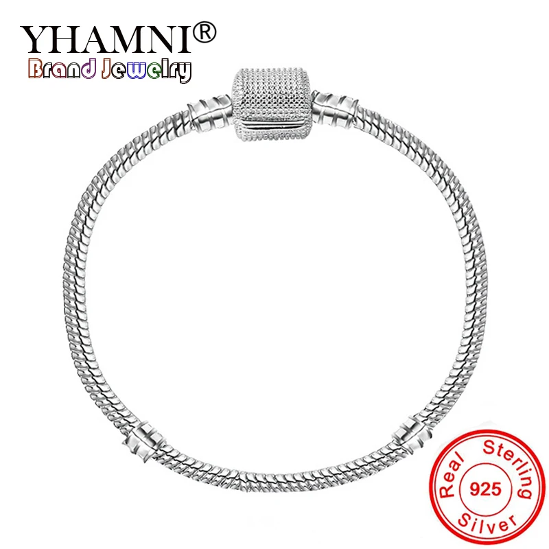 

YHAMNI Original Solid 925 Silver 3mm Basic Snake Chain Fit Gift Bracelet DIY Charms Beads Bracelets & Bangles Original Jewelry