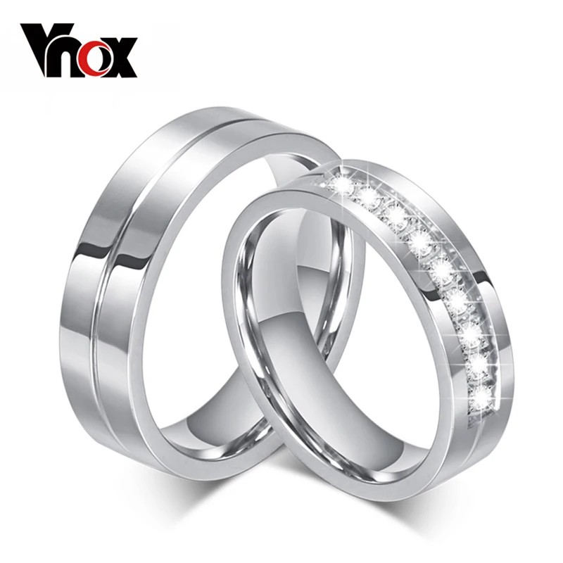 Stainless-Steel Couple Ring Cz-Stone Wedding-Rings Wholesale 6mm 10pcs/Lots Provide Mix-Size