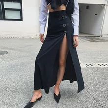 Модная Длинная женская юбка с разрезом, Осень-зима, боковая молния, высокая талия, женские юбки длиной до щиколотки, повседневные, faldas mujer moda, новинка