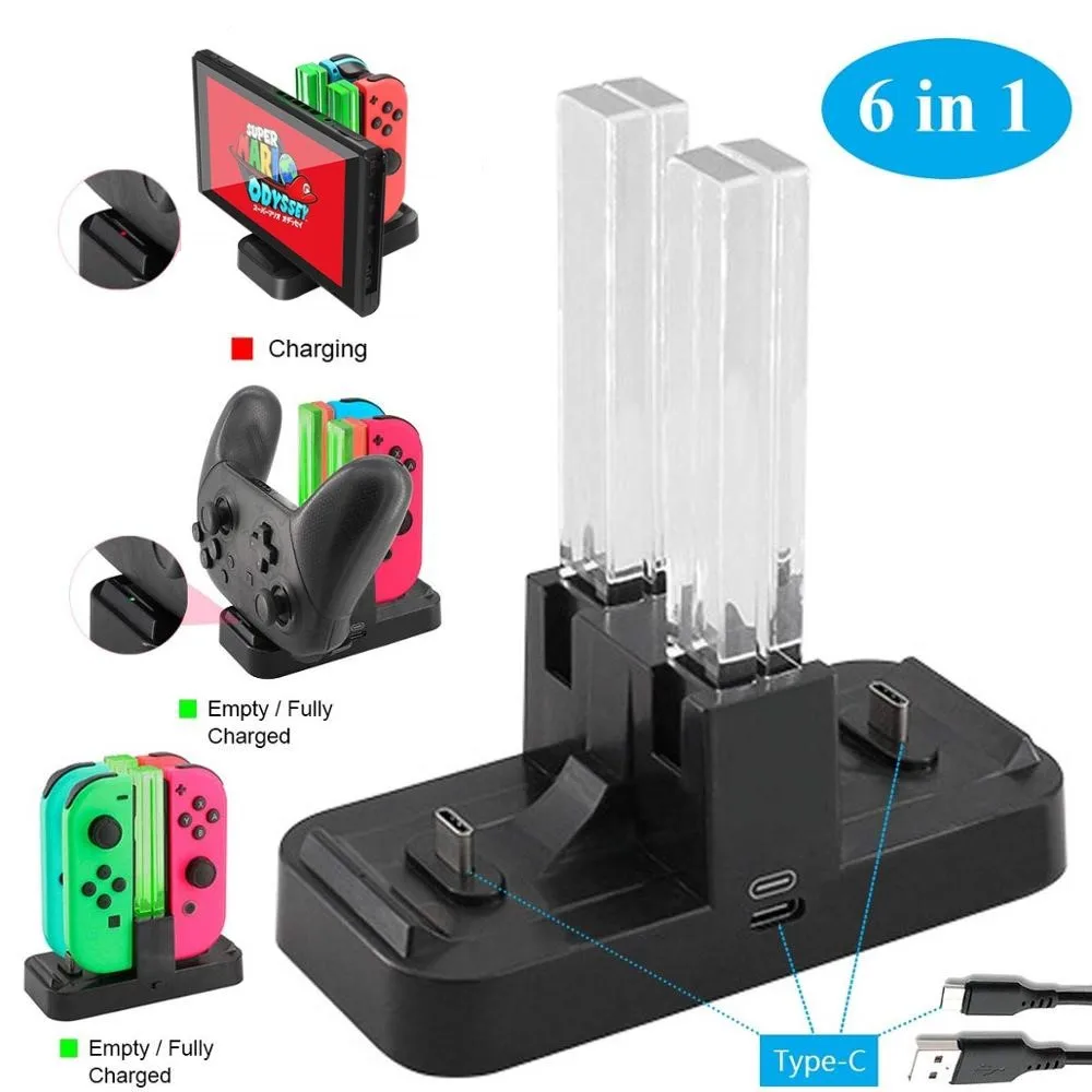6 в 1 USB для nintendo Switch зарядная док-станция NS держатель стенд кронштейн со светодиодный индикацией Pro Joy-Con контроллер зарядное устройство - Цвет: 1