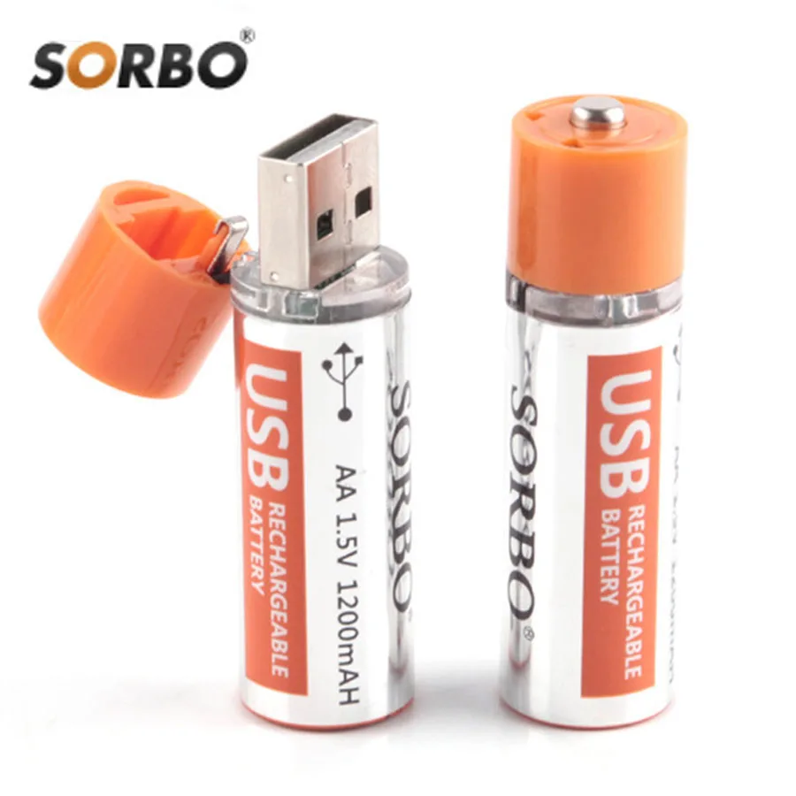 Original Sorbo 4pcs USB Rechargeable Battery AA 1.5V 1200mAh Quick Charging Li-po Battery Quality AA Batteries Bateria RoHS CE