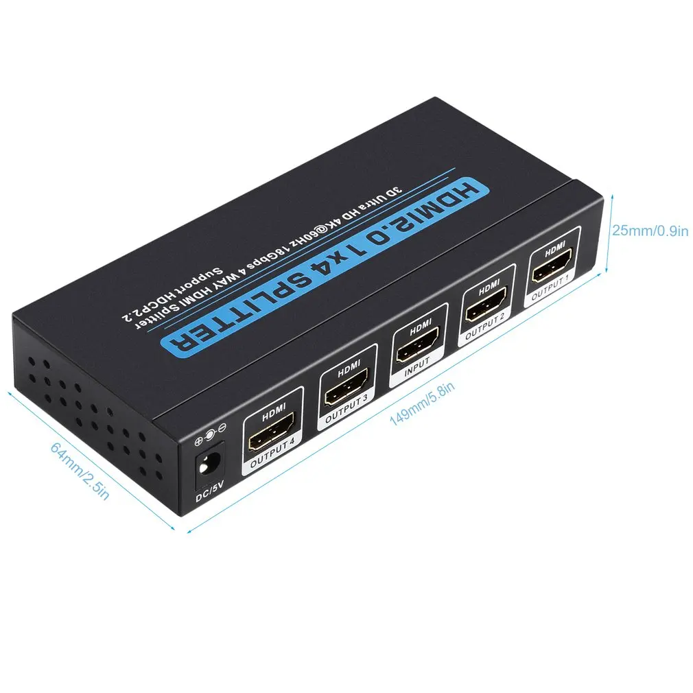HDMI 1x4 сплиттер 3D Ultra HD 4Kx2K@ 60 Гц 18 Гбит/с HDCP2.2 1 в 4 из 4 Выход HDMI разветвитель для HDTV и монитора высокой четкости