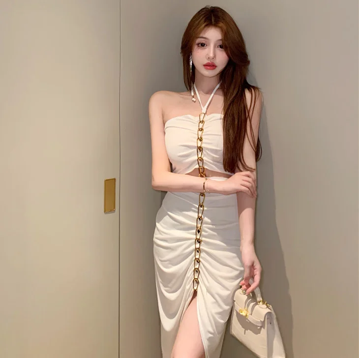 Graceful and Fashionable Chain on Neck Midriff Outfit Dress Sexy SkirtNuyoah | Женская одежда