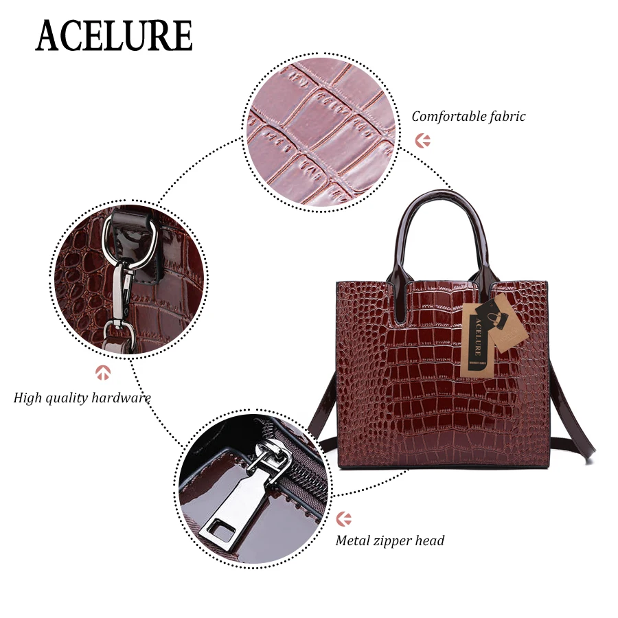 Cena ACELURE 3 zestawy wysokiej jakości Pu skóra aligatora kobiet torebki luksusowe marki dużego ciężaru torba damska torba na ramię sprzęgła torba