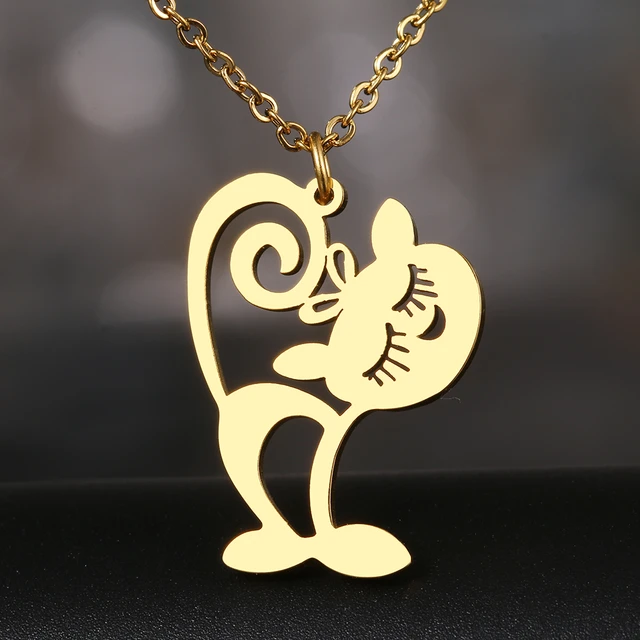 Collares de acero inoxidable para mujer, colgante de gato con pestañas de dibujos animados, de moda, cadena joyería para fiesta, regalos niñas _ - AliExpress Mobile