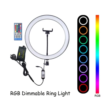 

Studio Photography 12 inch RGB Dimmable Selfie LED Ring Light with Phone Holder Tripod Stand Cold Shoe for Vlogging Video Photos