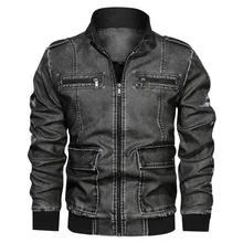 AliExpress, осень и зима, стиль, Ретро стиль, моющаяся мужская кожаная куртка, много карманов, свободная и большого размера, куртка из искусственной кожи