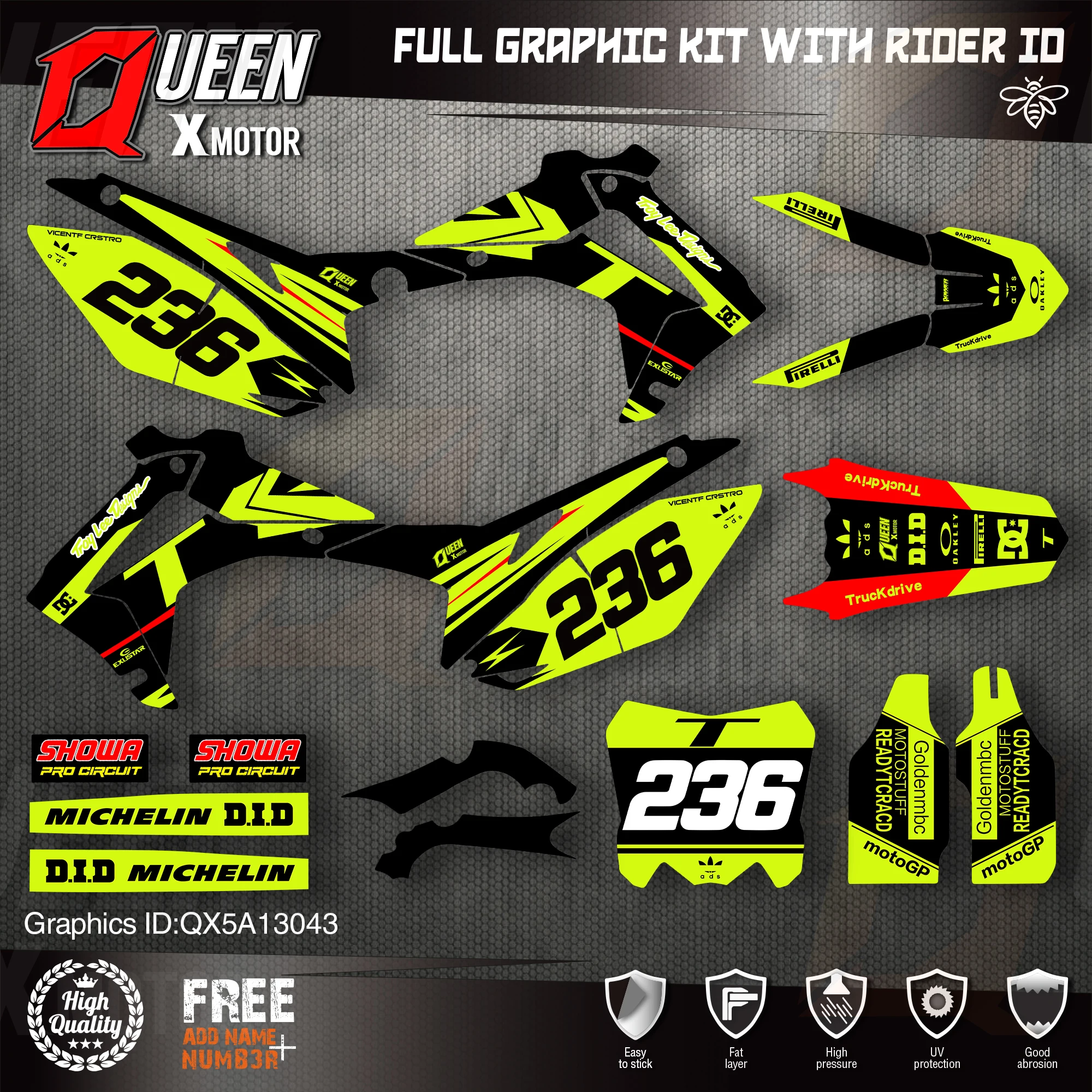 

QUEEN X MOTOR Custom Team Graphics Backgrounds Decals Stickers Kit For HONDA 2014-2017 CRF250R 2013-2016 CRF450R 043