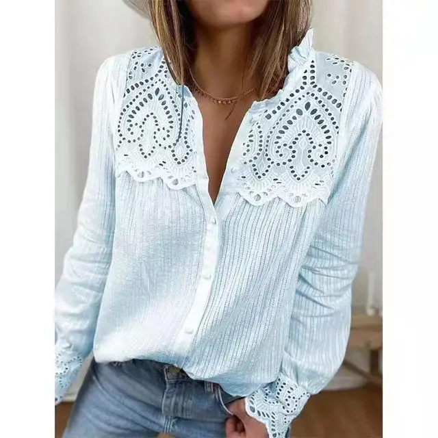 loose women blouses 2022 autumn new lace women shirt tops fashion casual round neck long sleeve women blouses New color