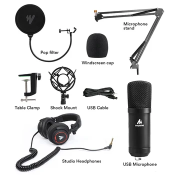 MAONO-micrófono USB A04H con juego de auriculares de estudio, condensador Vocal, cardioide, Podcast, Mike, para Mac y Windows, 192kHz/24 bits 6
