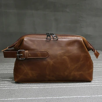 

AUAU-Crazy Horse PU Leather Men'S Small Handbag Fashion Men Clutch Bags Business Large Capacity Male Clutch Purse