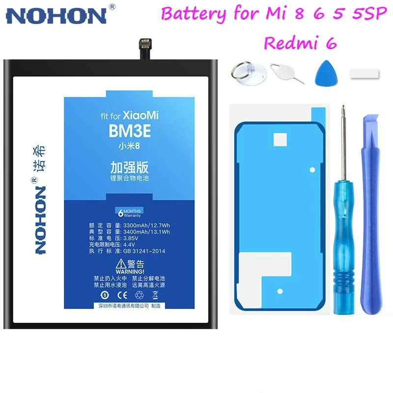 

NOHON Battery For Xiaomi Mi8 Mi6 Mi5 Redmi 6 Note4X Mi 8 6 5 5SP Redmi 6 BM3E BM39 BM37 Replacement Mobile Phone Bateria Batarya