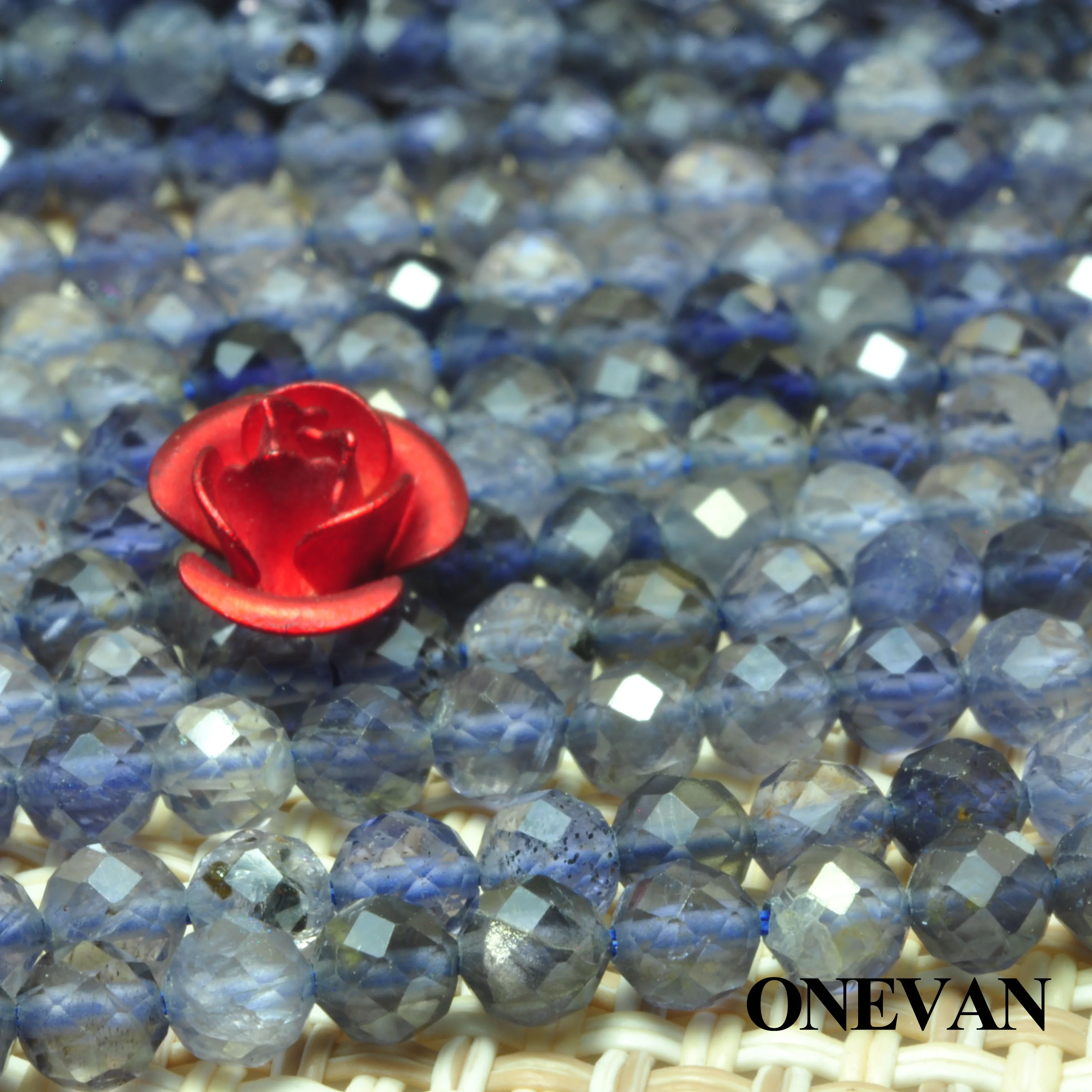 

ONEVAN Natural Iolite Stone Faceted 3mm Smooth Loose Round Beads Diy Bracelet Necklace Jewelry Making Gemstone Gift Design
