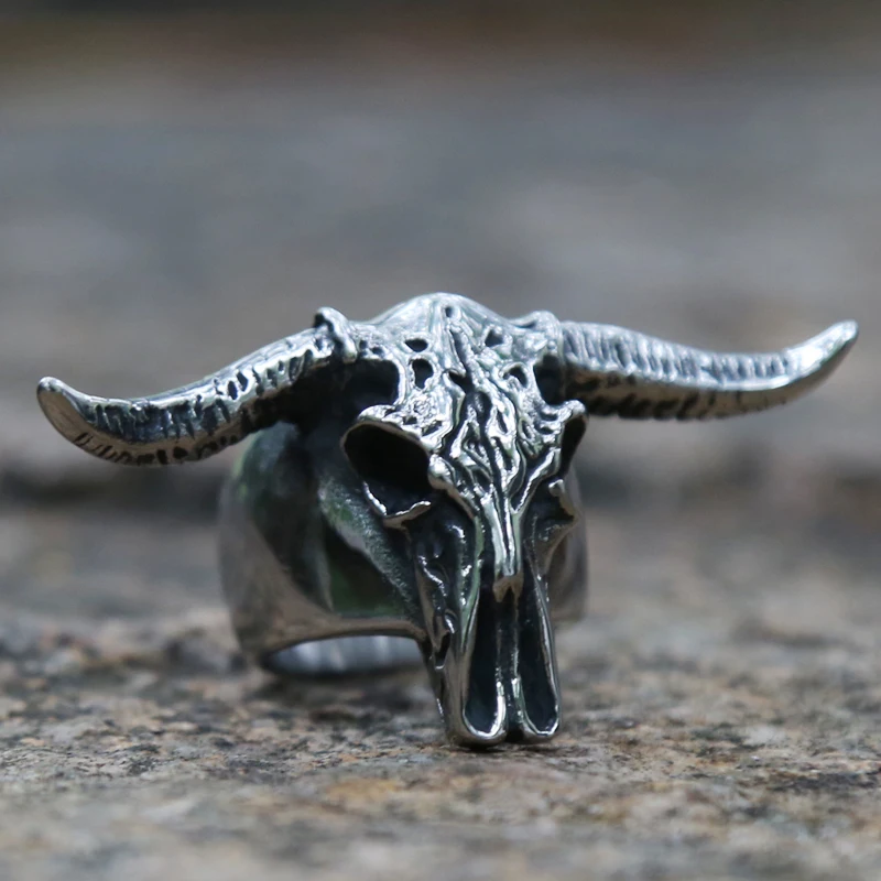 2020 New Goat Head Skull Rings Mens Gothic Animal Rings Baphomet Demon 316L Stainless Steel Punk Rock Biker Jewelry 4