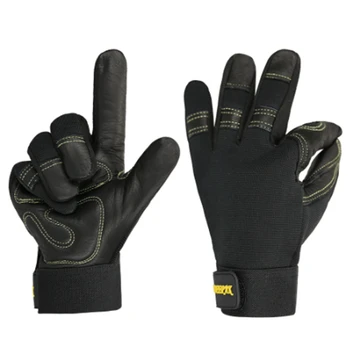 

OLSON DEEPAK Black Work Gloves Men Gardening Motorcycle Cowhide Grain Leather Safety Working Glove Men&Women HY051
