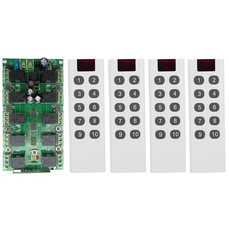 

DC 12V 10CH 10 CH Independent Relay RF Wireless Remote Control Switch System, Transmitter + Receiver 10CH Relay 315/433 MHz