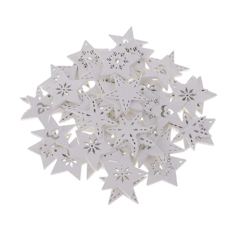 50x Wooden Christmas Snowflake Craft Shape 3mm Wood Star Wedding Decorations