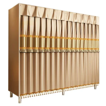 

Simple cloth wardrobe bold thickening reinforced all steel frame Oxford cloth curtain cloth double hanging wardrobe storage