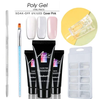 

Manicure Set Quick Building Gel Nail Art Extension Set Nail Art Brush Nail Clip Double-end Steel Pusher Nail Molds for UV Gel