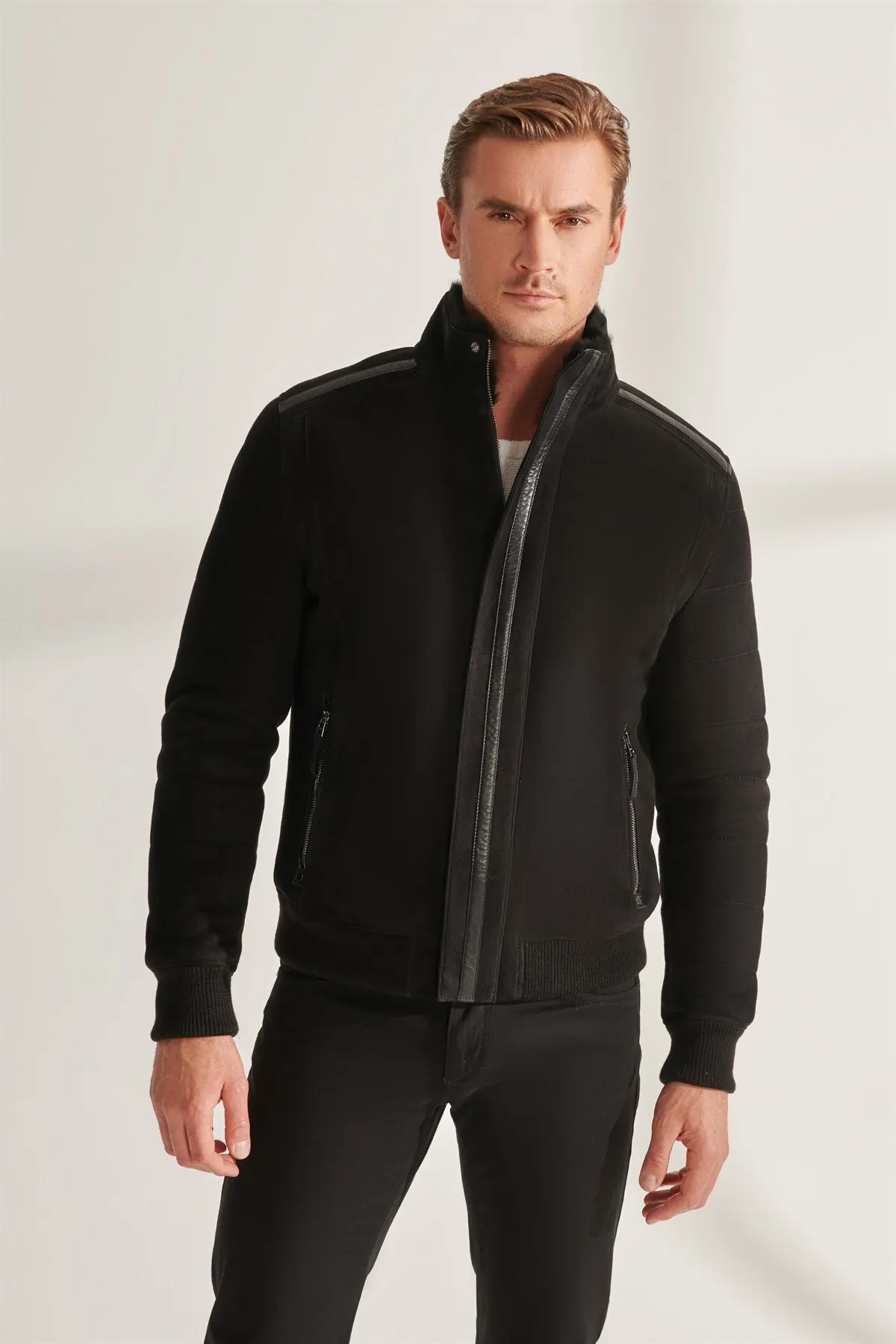 

Leather Jacket with fur Men 'S Black Sheepskin Overcoat Winter Autumn Clothing Genuine Sheepskin New Year Fashion Turkiyede Produced