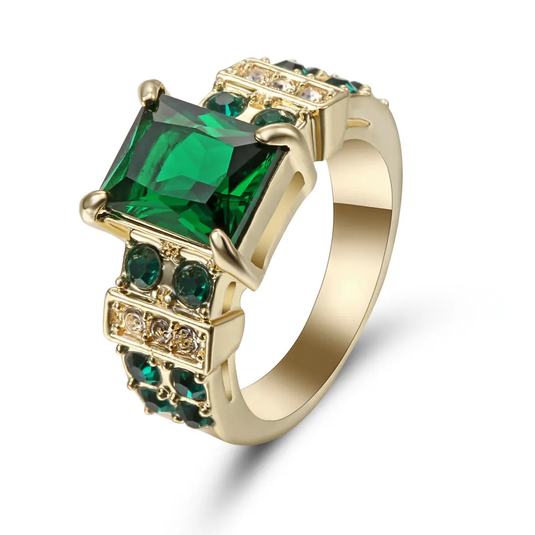 

Design Hollow Crystal Gold Colour Rings for Wedding Women Green Ring Anillos Fashion Engagement Jewelry Romantic Wedding Rings