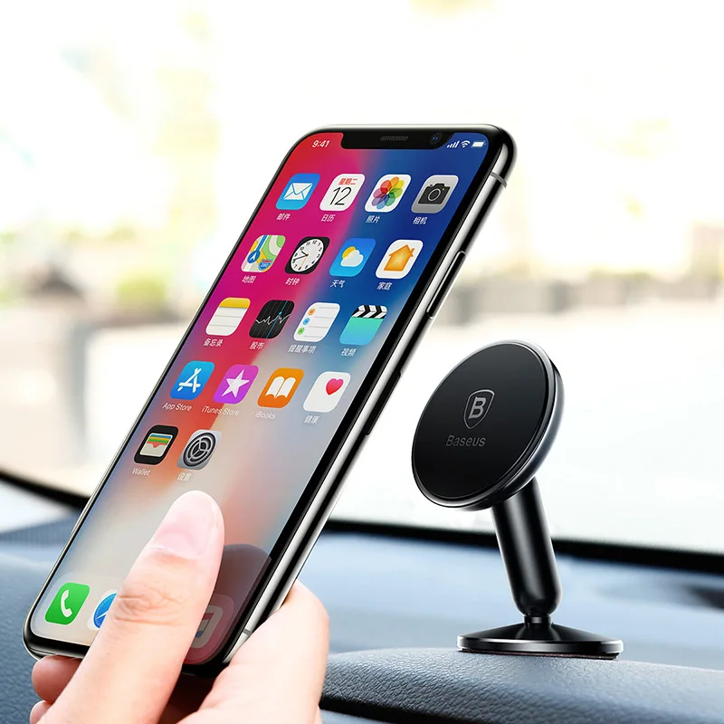 Baseus Magnetic Car Phone Holder Universal Phone Stand Mount Car Holder Dashboard Mobile Phone Stand For iPhone X 8 Xiaomi Mix2 - Цвет: Phone Holder Black