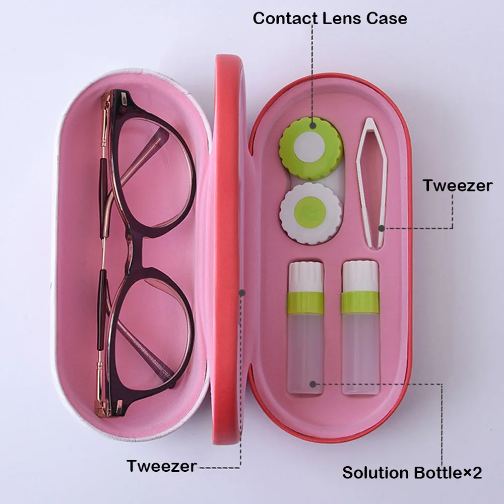 Cute Chinese style Contact Lens Case Dual Use full function Convinent Glasses Box Leather Contact Lenses 4