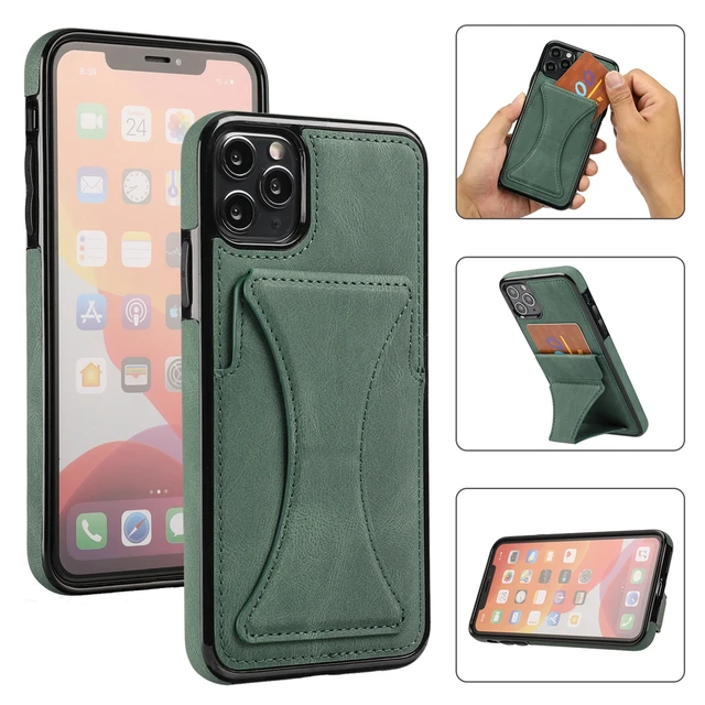 Luxury Wallet Card Slot PU Leather Phone Case for iPhone 11 12 Pro Max 13 Mini SE 2 X Xs Xr 7 8 Plus Magnetic Fold Stand Cover green