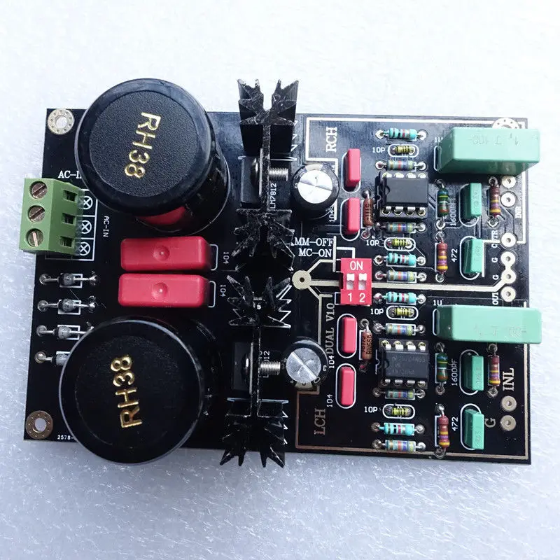 1Pcs Audio Dual Circuit MM MC Phono Stage HIFI Amp Finished Amplifier Board Ne5532 