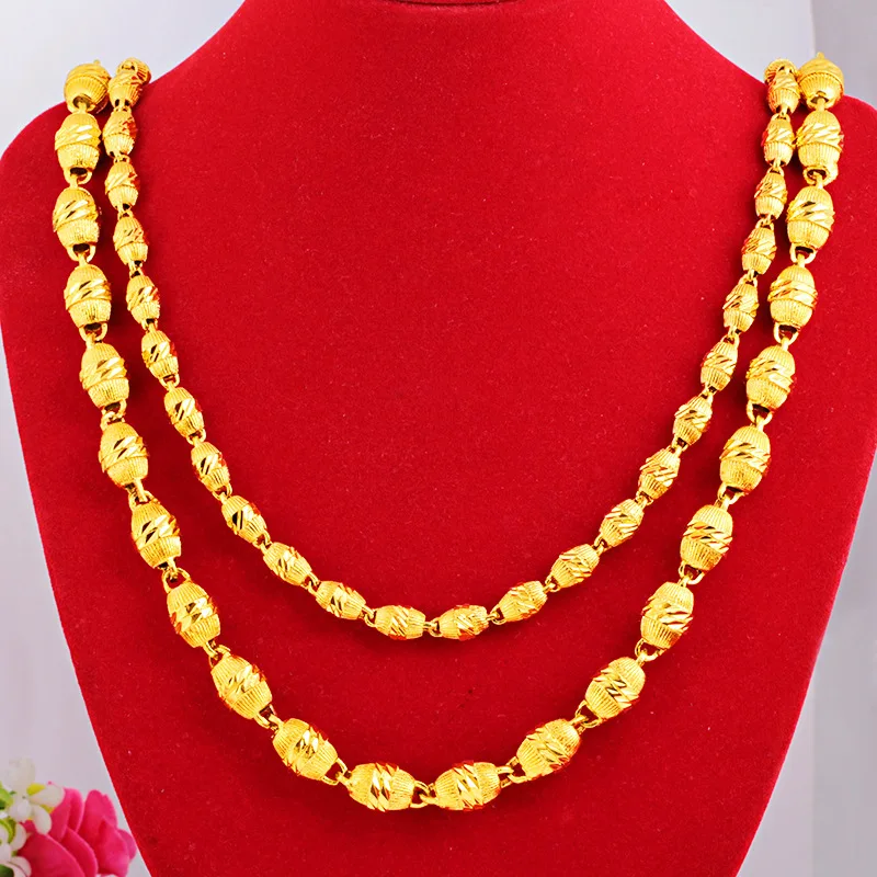 

Rock Style Mens Fashion Chain Yellow Gold Filled Beads Hip Hop Mens Clavicle Necklace 24" Long