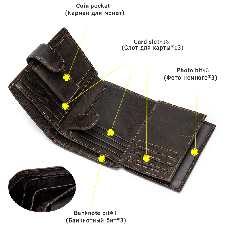 AURAY Fashion Male Men Genuine Leather Wallet Men Wallets Luxury Money Bag Short Card Holder Wallet Mens Men's Wallet Of Leather