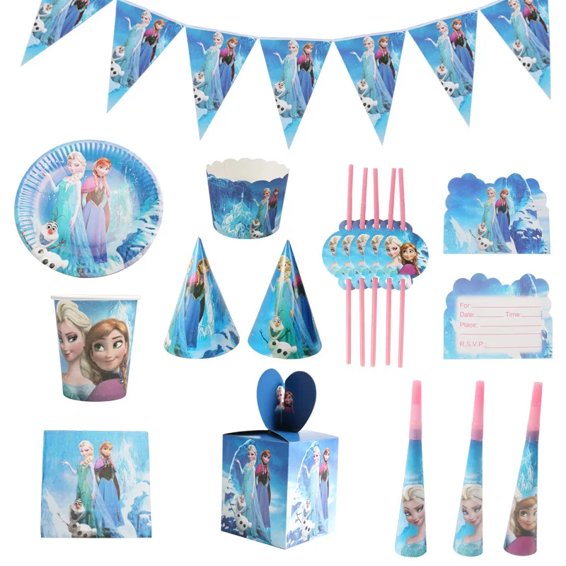 

Disney Animated Movie Frozen Theme Princess Anna Elsa Disposable Tablecloth Cup Plate Baby Shower Birthday Party Decor Supply