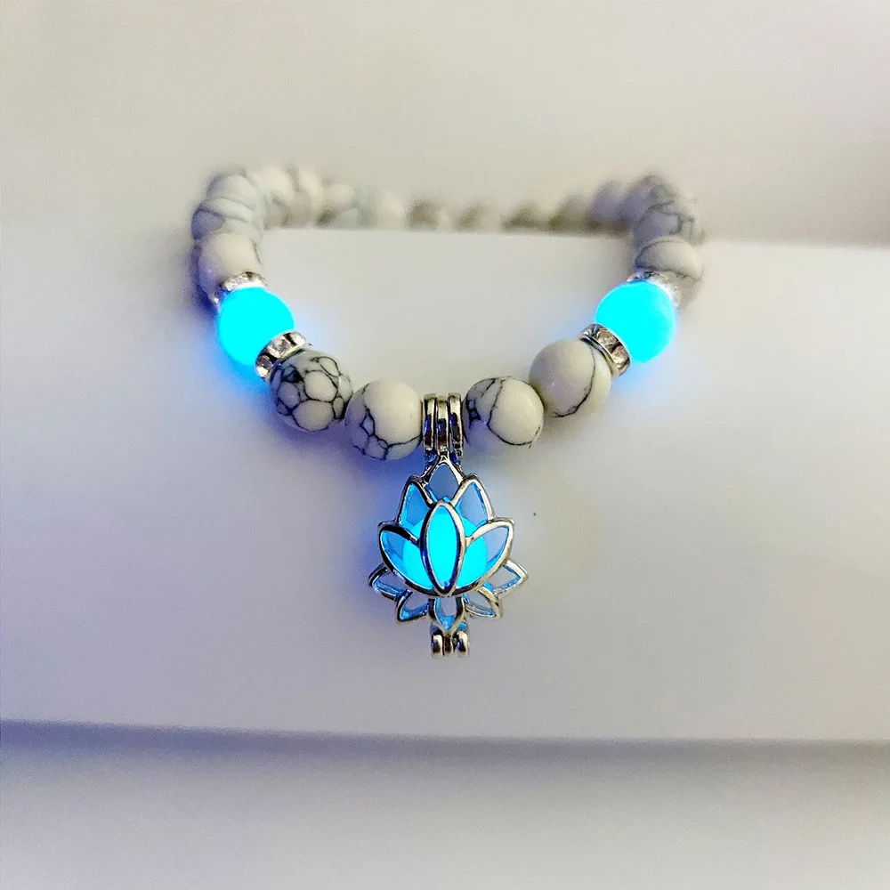 Natural Stone Bracelet Yoga Healing Luminous Glow In The Dark Bracelet Lotus Charm Beads Bracelet for Men Women Prayer Buddhism - Image 3