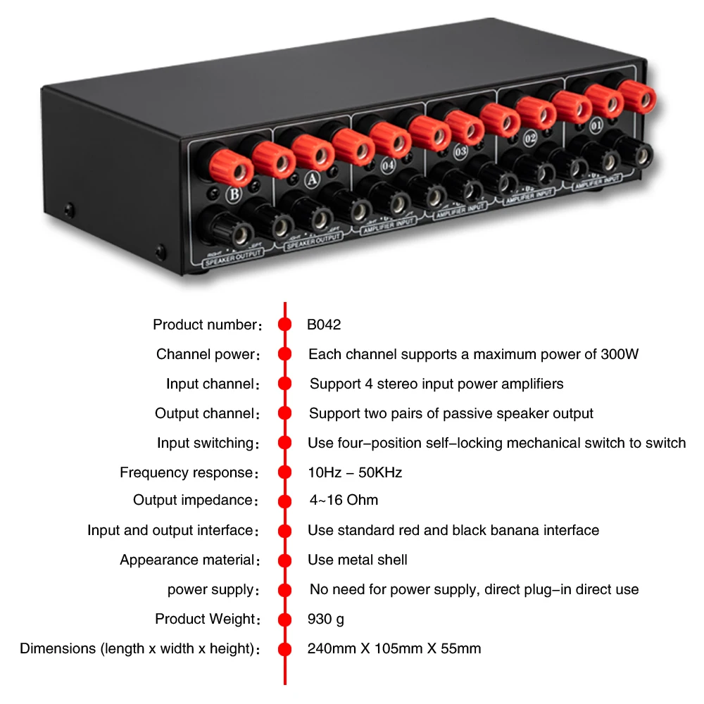 5 channel amplifier 4 in 2 out passive power amplifier speaker selection switcher speaker switch splitter comparator no loss of sound quality best integrated amplifier