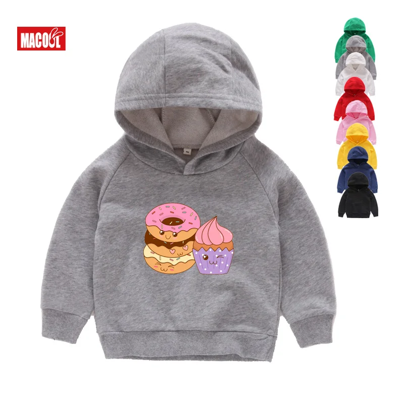 Kids Hoodies Sweatshirts Cartoon Doughnut Pals Print Hoodies for Boy Girls Clothing Black Funny Hoodies Clothes 2T-8T Sweet Pail