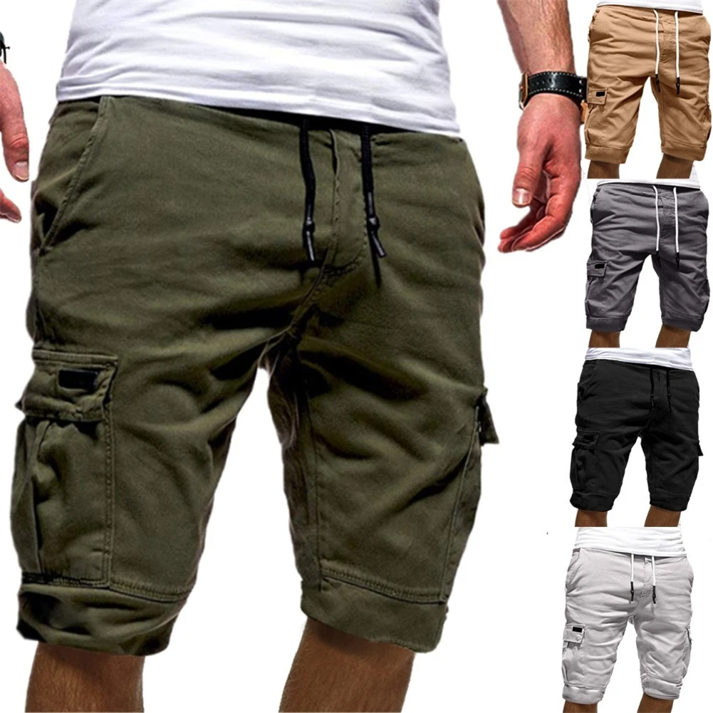 Pantalones cortos con bolsillos y solapa para hombre, Bermudas masculinas de estilo Cargo, informales, trabajo táctico, suaves y cómodas, para verano, 2021