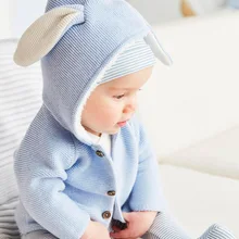 Одежда для новорожденных девочек вязаный свитер с капюшоном для маленьких мальчиков пальто с заячьими ушками верхняя одежда для детей от 0 до 24 месяцев