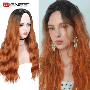 

Wignee Long Wavy Ombre Orange Fiber Synthetic Wigs Middle Part Heat Resistant for Women Natural Hair Daily/Party/Cosplay Wigs